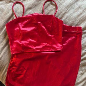 Windsor Store Two Piece Red Satin Outfit | Worn Once! Size XS/0